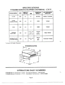 02 - Specifications & Literature parts for Thermador Range Hood VTR600R from AppliancePartsPros.com