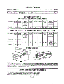02 - Specs, Dimensions, Literature parts for Thermador Vent System VTR1000Q from AppliancePartsPros.com
