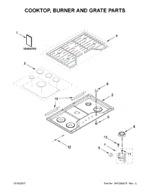 Cooktop, Burner And Grate Parts parts for Whirlpool Cooktop WCG77US0HS00 from AppliancePartsPros.com
