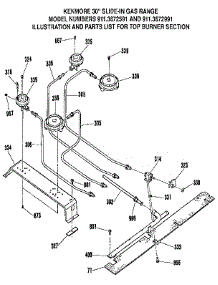 Top Burner Section parts for Kenmore Range 911.3672591 (9113672591, 911 3672591) from AppliancePartsPros.com
