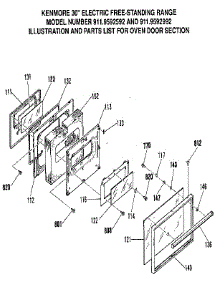 Oven Door Section parts for Kenmore Range 911.9592592 (9119592592, 911 9592592) from AppliancePartsPros.com