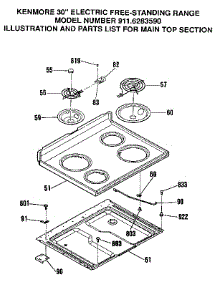 Main Top Section parts for Kenmore Range 911.6283590 (9116283590, 911 6283590) from AppliancePartsPros.com