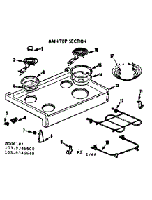 Main Top Section parts for Kenmore Range 103.9346640 (1039346640, 103 9346640) from AppliancePartsPros.com