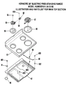 Main Top Section parts for Kenmore Range 911.9113190 (9119113190, 911 9113190) from AppliancePartsPros.com