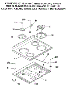 Main Top Section parts for Kenmore Range 911.9321190 (9119321190, 911 9321190) from AppliancePartsPros.com