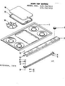 Main Top Section parts for Kenmore Range 119.7417910 (1197417910, 119 7417910) from AppliancePartsPros.com
