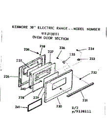 Oven Door Section parts for Kenmore Range 911.9138111 (9119138111, 911 9138111) from AppliancePartsPros.com