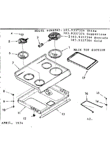 Main Top Section parts for Kenmore Range 103.9337344 (1039337344, 103 9337344) from AppliancePartsPros.com