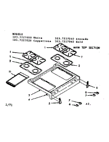 Main Top Section parts for Kenmore Range 103.7227000 (1037227000, 103 7227000) from AppliancePartsPros.com