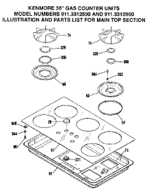 Main Top Section parts for Kenmore Cooktop 911.3312990 (9113312990, 911 3312990) from AppliancePartsPros.com