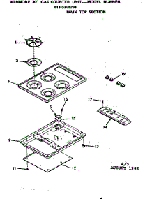 Main Top Section parts for Kenmore Cooktop 911.3358291 (9113358291, 911 3358291) from AppliancePartsPros.com