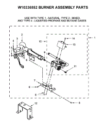 W10336852 Burner Assembly Parts parts for Kenmore Dryer 110.72332510 (11072332510, 110 72332510) from AppliancePartsPros.com