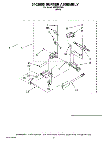 15 - 3402855 Burner Assembly, Optional Parts (Not Included) parts for Maytag Washer Dryer Combo MGT3800TW0 from AppliancePartsPros.com