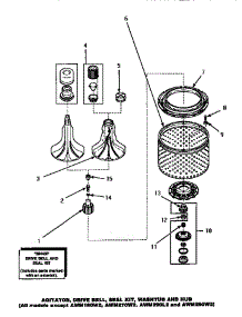 03 - Agitator / Drive Bell / Seal Kit / Tub & Hub parts for Amana Washer AWM573W2 from AppliancePartsPros.com