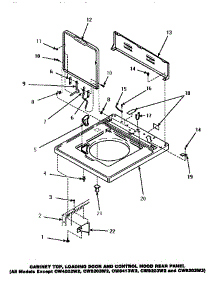 04 - Cab Top / Loading Dr & Ctrl Hood Rear Pan parts for Amana Washer LW6111WB / PLW6111WB A from AppliancePartsPros.com