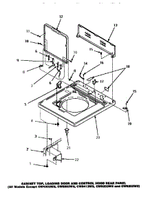 04 - Cab Top / Loading Dr & Ctrl Hood Rear Pan parts for Amana Washer LW6163LM / PLW6163LM A from AppliancePartsPros.com