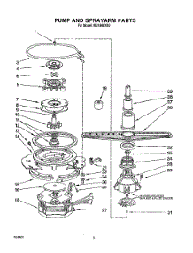 05 - Pump And Sprayarm parts for Roper Dishwasher WU1800XX0 from AppliancePartsPros.com