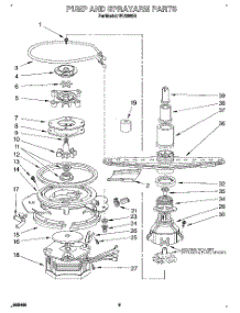 05 - Pump And Sprayarm parts for Roper Dishwasher WU0800B from AppliancePartsPros.com