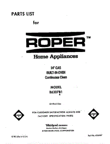 Front Cover parts for Roper Oven B6307B1 from AppliancePartsPros.com