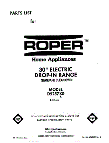 Front Cover parts for Roper Range D5257X0 from AppliancePartsPros.com