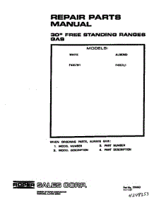 Front Cover parts for Roper Range F4357W1 from AppliancePartsPros.com