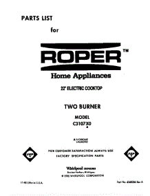 Cover Page parts for Roper Cooktop C3107L0 from AppliancePartsPros.com