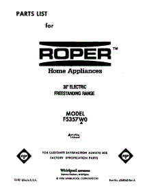 Front Cover parts for Roper Range F5357W0 from AppliancePartsPros.com