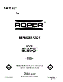 Front Cover parts for Roper Refrigerator RT14DCYVW11 from AppliancePartsPros.com