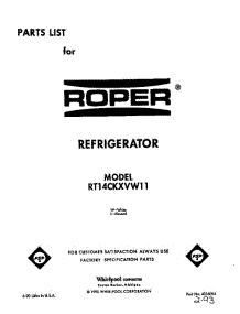 Front Cover parts for Roper Refrigerator RT14CKXVW11 from AppliancePartsPros.com