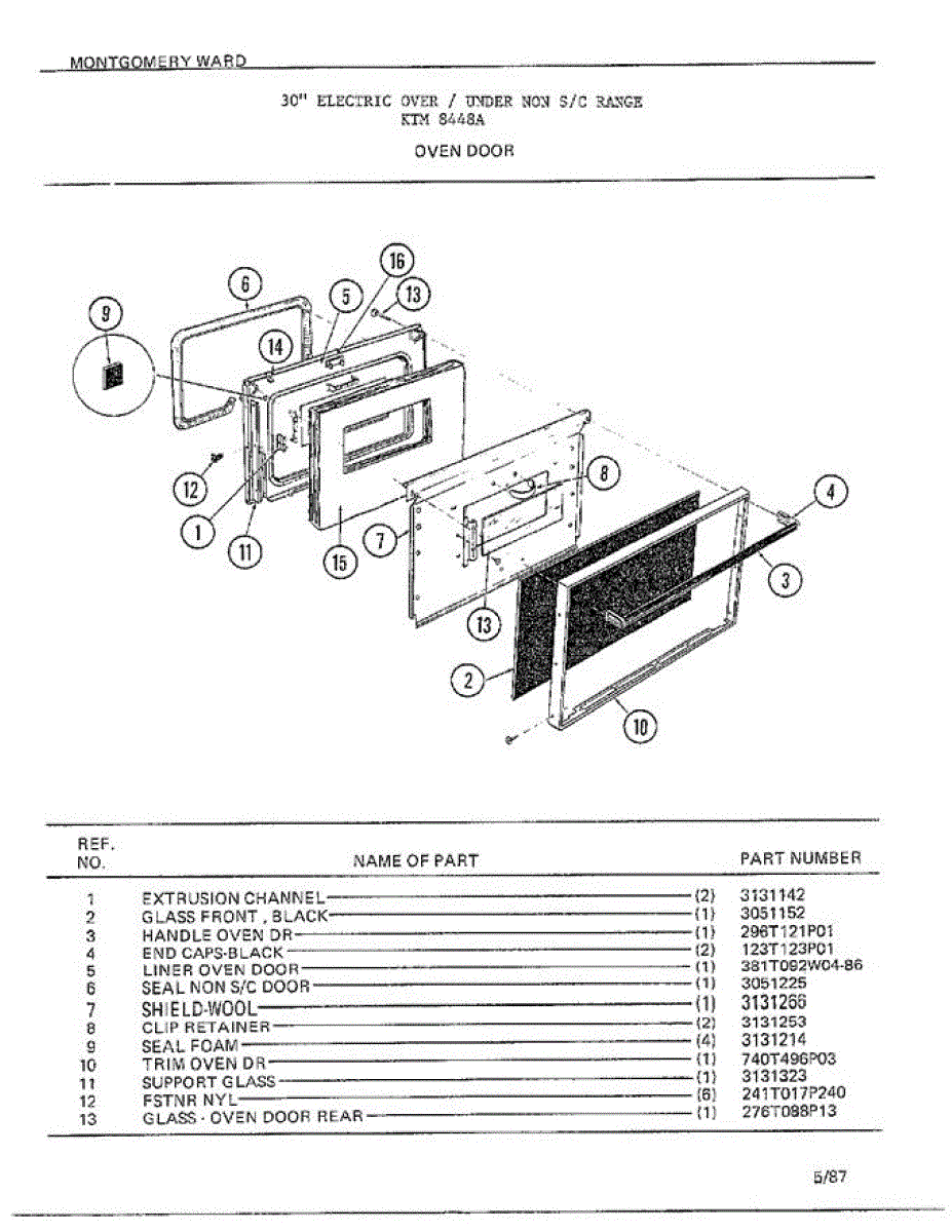Parts for Frigidaire 8448A: Oven Door Parts - AppliancePartsPros.com