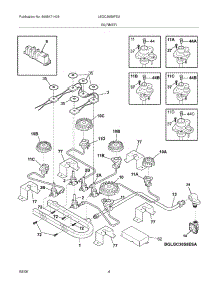 05 - Burner parts for Frigidaire Cooktop LEGC36S9FEA from AppliancePartsPros.com