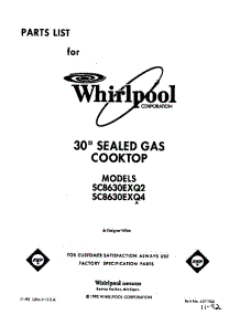 Cover Page-Text Only parts for Whirlpool Cooktop SC8630EXQ4 from AppliancePartsPros.com