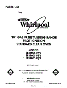 Front Cover parts for Whirlpool Range SF3100SRW3 from AppliancePartsPros.com
