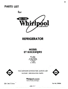 Front Cover parts for Whirlpool Refrigerator ET18XKXMWR2 from AppliancePartsPros.com