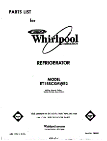 Front Cover parts for Whirlpool Refrigerator ET18SCXMWR2 from AppliancePartsPros.com