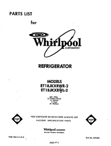 Front Cover parts for Whirlpool Refrigerator ET18JKXRW2 from AppliancePartsPros.com