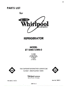 Front Cover parts for Whirlpool Refrigerator ET18MK1LWR0 from AppliancePartsPros.com