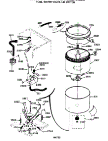 03 - Tubs, Water Valve, Lid Switch parts for Ge Washer Dryer Combo WSM2400LBE from AppliancePartsPros.com