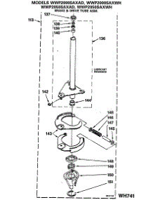 08 - Brake & Drive Tube Asm. parts for Ge Washer WWP2000SAXWH from AppliancePartsPros.com