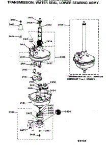 04 - Transmission, Water Seal, Lower Bearing Asmy. parts for Ge Washer Dryer Combo WSM2400LAE from AppliancePartsPros.com