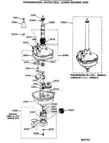 06 - Transmission, Water Seal, Lower Bearing Asm. parts for Ge Washer Dryer Combo WSM2400LEB from AppliancePartsPros.com