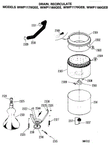 03 - Drain, Recirculate parts for Ge Washer WWP1180GEB from AppliancePartsPros.com