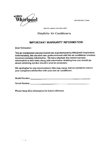 08 - Important Warranty Information parts for Whirlpool Air Conditioner BJSSAC0800 / from AppliancePartsPros.com
