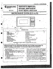 Oven  Microwave / Specification / Precautions parts for Samsung Microwave MW3530W/XAA / from AppliancePartsPros.com