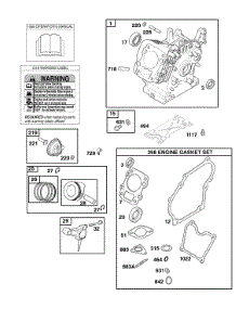 Cylinder, Gasket Set - Engine, Operator's Manual, Piston, Rings, Connecting Rod, Warning Label parts for Briggs & Stratton Engine 050032-0129-E1 from AppliancePartsPros.com