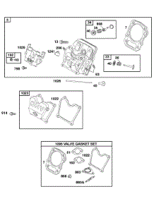 Cylinder Head, Gasket Set-Valve, Valves parts for Briggs & Stratton Engine 086432-0139-B1 from AppliancePartsPros.com