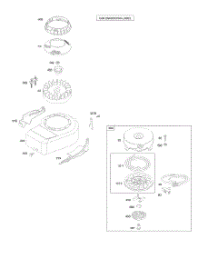 Blower Housing / Shrouds, Flywheel, Rewind Starter parts for Briggs & Stratton Engine 09M902-0015-E1 from AppliancePartsPros.com