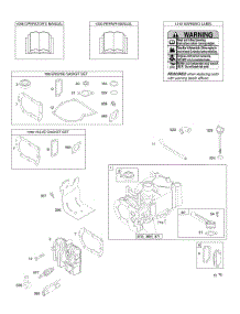 Cylinder, Cylinder Head, Gasket Set - Engine, Gasket Set - Valve, Lubrication, Operator's Manual, Warning Label parts for Briggs & Stratton Engine 09M902-0112-E1 from AppliancePartsPros.com