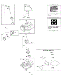 Camshaft, Crankshaft, Cylinder, Gasket Set, Operator's Manual, Piston / Rings / Connecting Rod, Sump, Warning Label parts for Briggs & Stratton Engine 103M02-0007-F1 from AppliancePartsPros.com