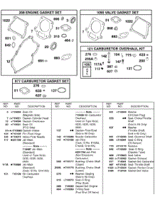 Gasket Set - Carburetor, Gasket Set - Engine, Gasket Set - Valve, Kit - Carburetor Overhaul parts for Briggs & Stratton Engine 115432-0078-01 from AppliancePartsPros.com